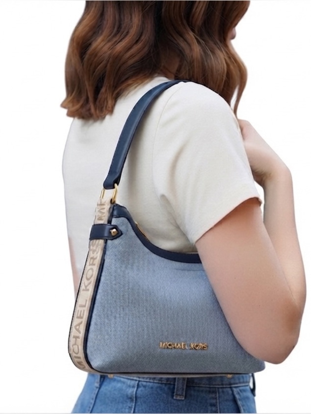 Michael Kors Maeve MD Pochette Denim Leather blue Shoulder Bag